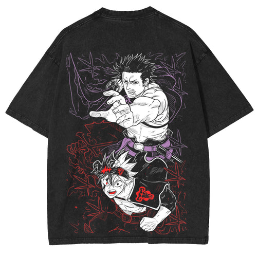 Asta Yuno Black Clover Anime Double Printed Vintage Washed Tee Unisex