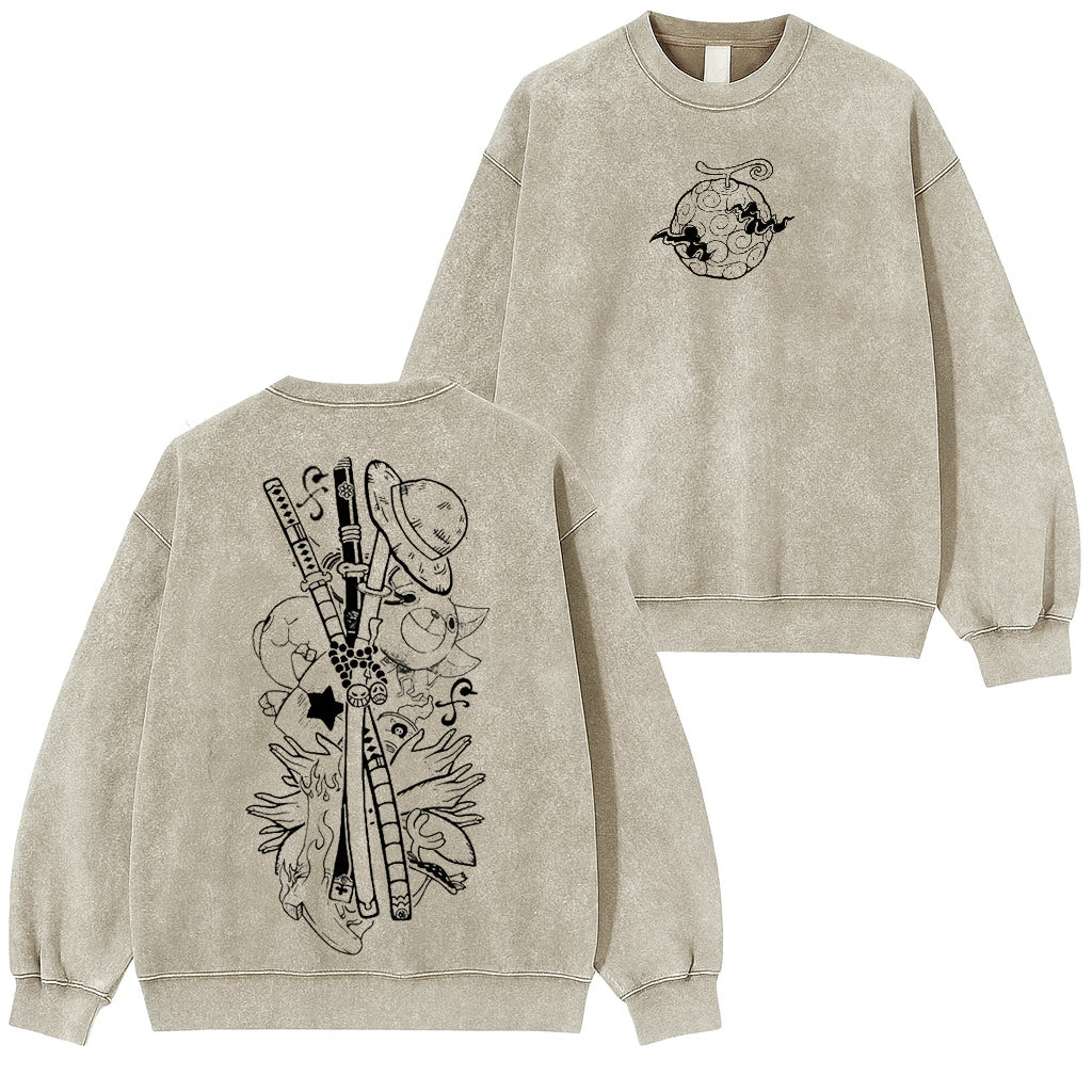 One Piece Vintage Washed Pullover Crew Neck Sweatshirt