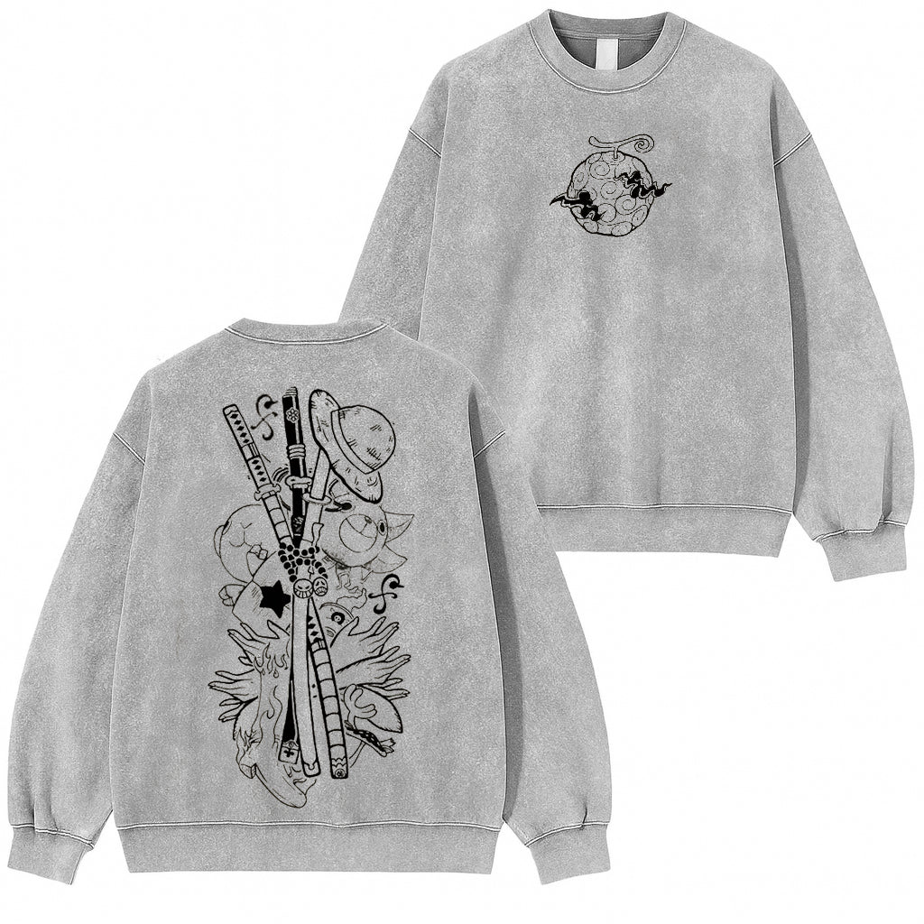 One Piece Vintage Washed Pullover Crew Neck Sweatshirt