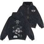 Akaza,Demon Slayer Unisex Washed Zip Up Hoodie