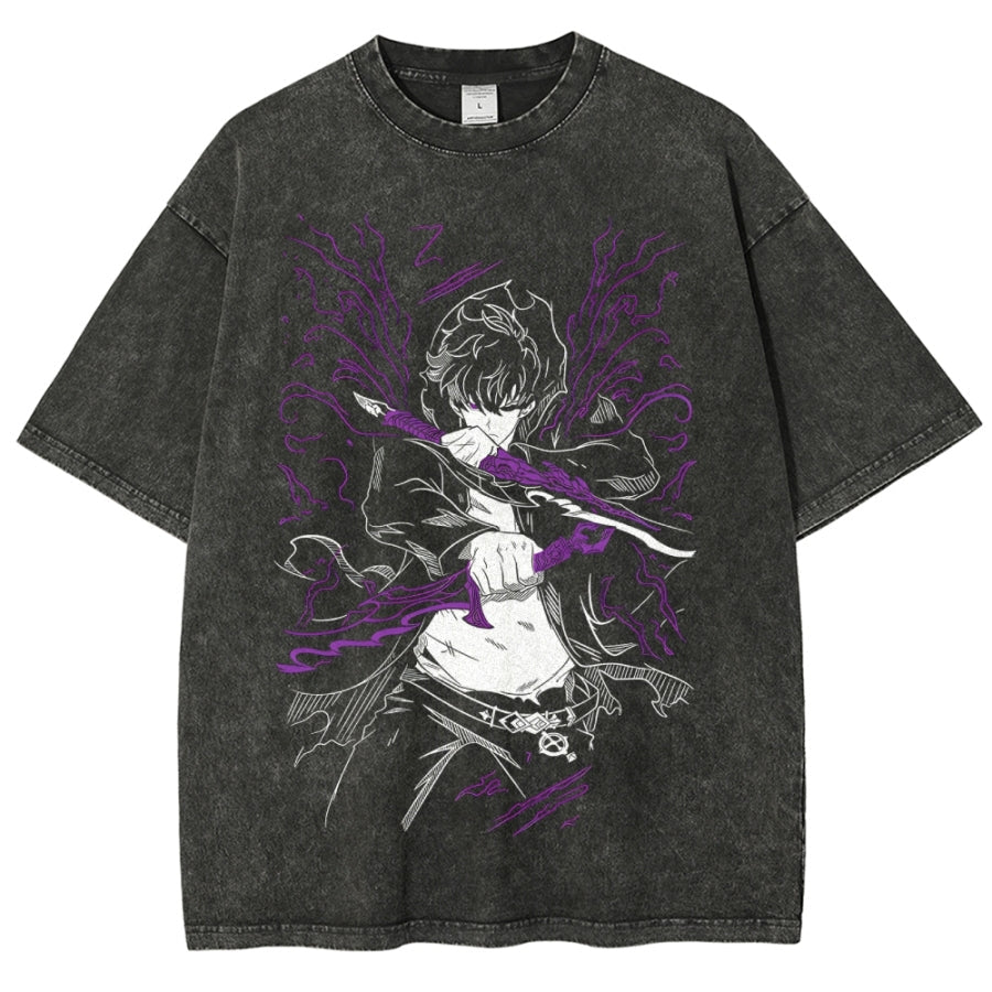 Solo Leveling Sung Jin Woo Printed Unisex Washed T-Shirt