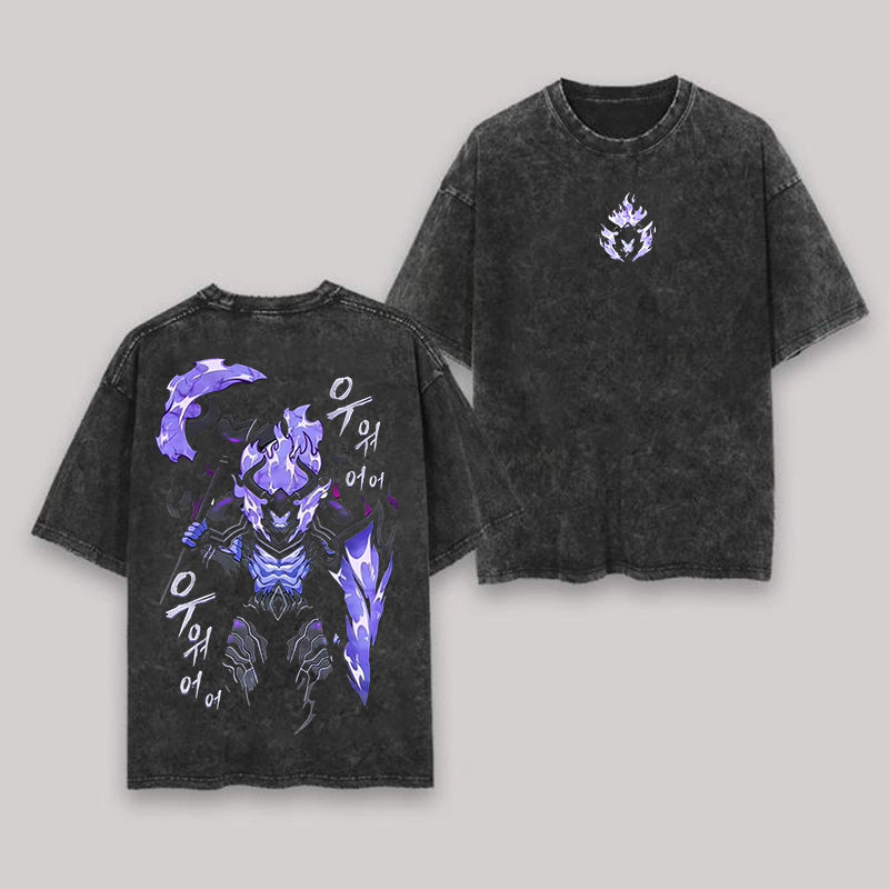 Sung Jin Woo's Shadow Soldier Solo Leveling Printed Unisex Washed T-Shirt