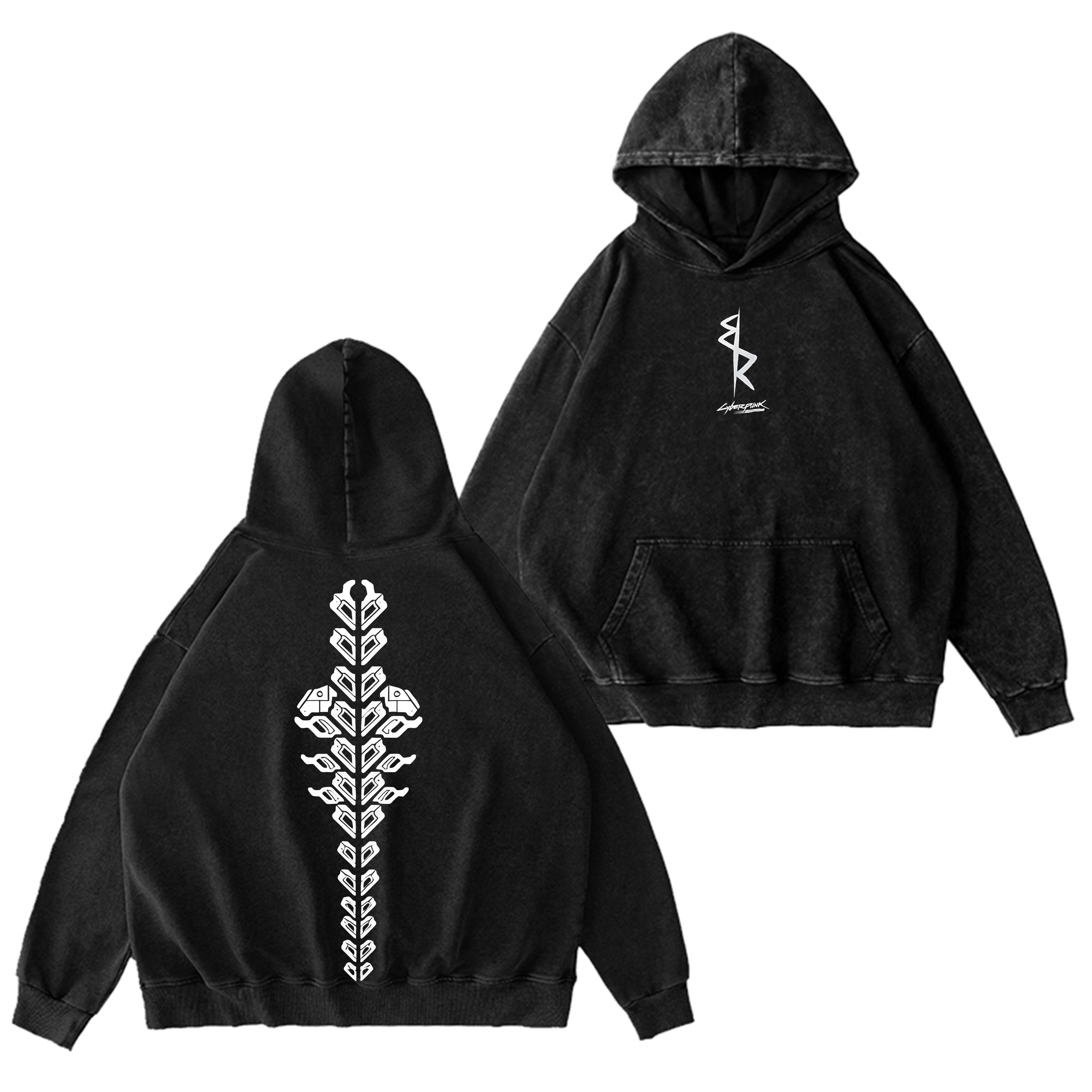 Cyberpunk 2077 Double Printed Washed Hooded Sweatshirt