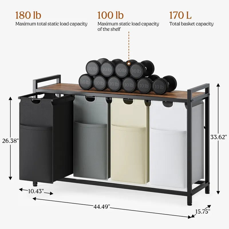 3-Compartment Laundry Sorter with Storage Shelf