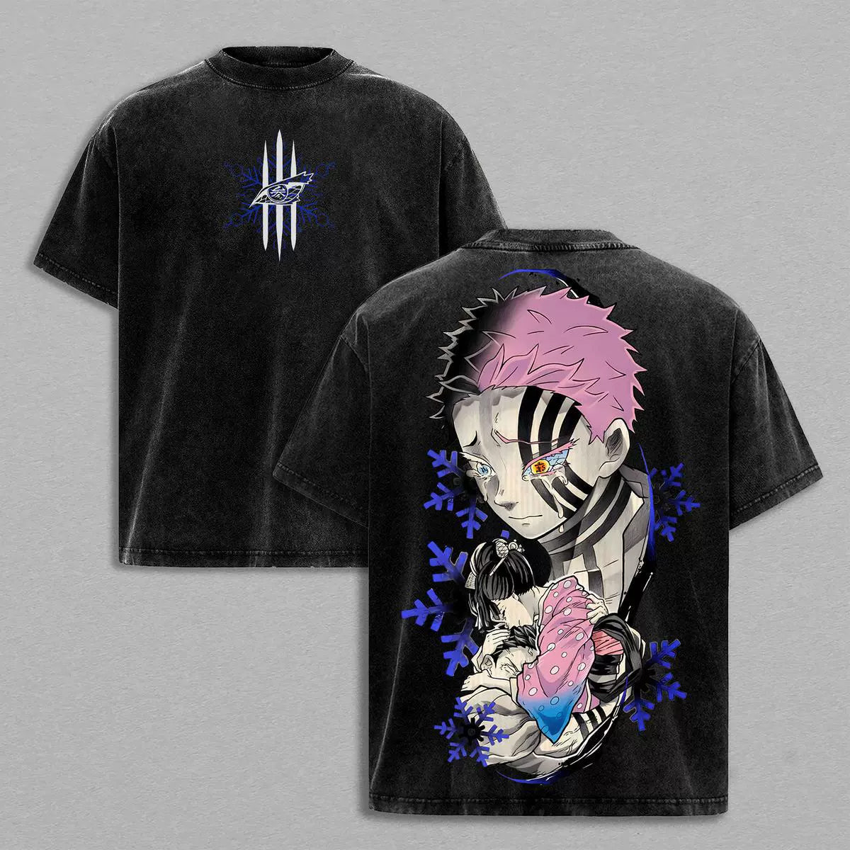 Akaza vs Koyuki Washed Oversized Tee ¨C Demon Slayer Vintage Heavy Cotton Anime T-Shirt