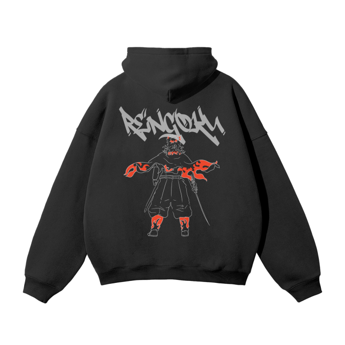 Flame Hashira Graffiti Streetwear Hoodie Black