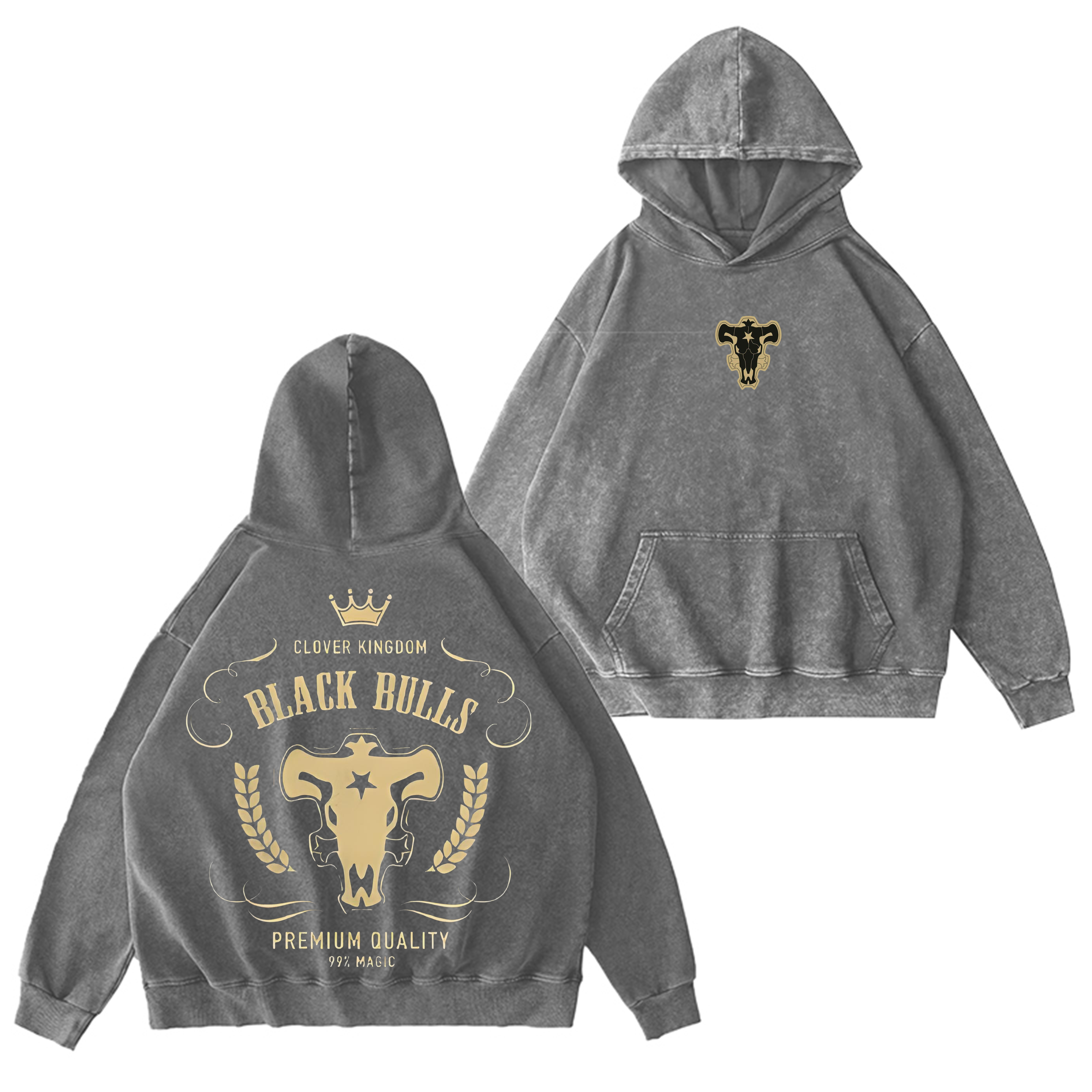 Black Bulls Black Clover Vintage Washed Hooded Sweatshirt