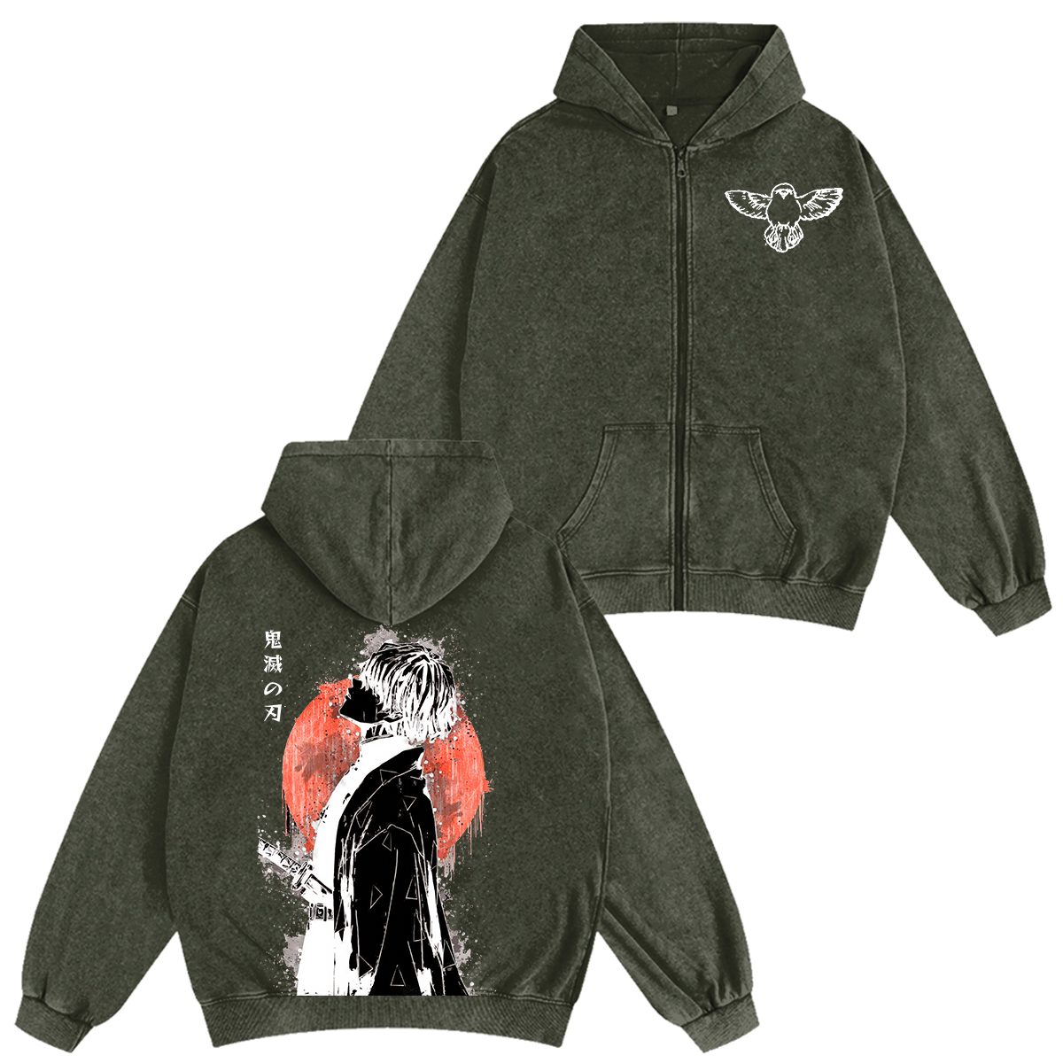 Zenitsu  Demon Slayer Anime Unisex Washed Zip Up Hoodie