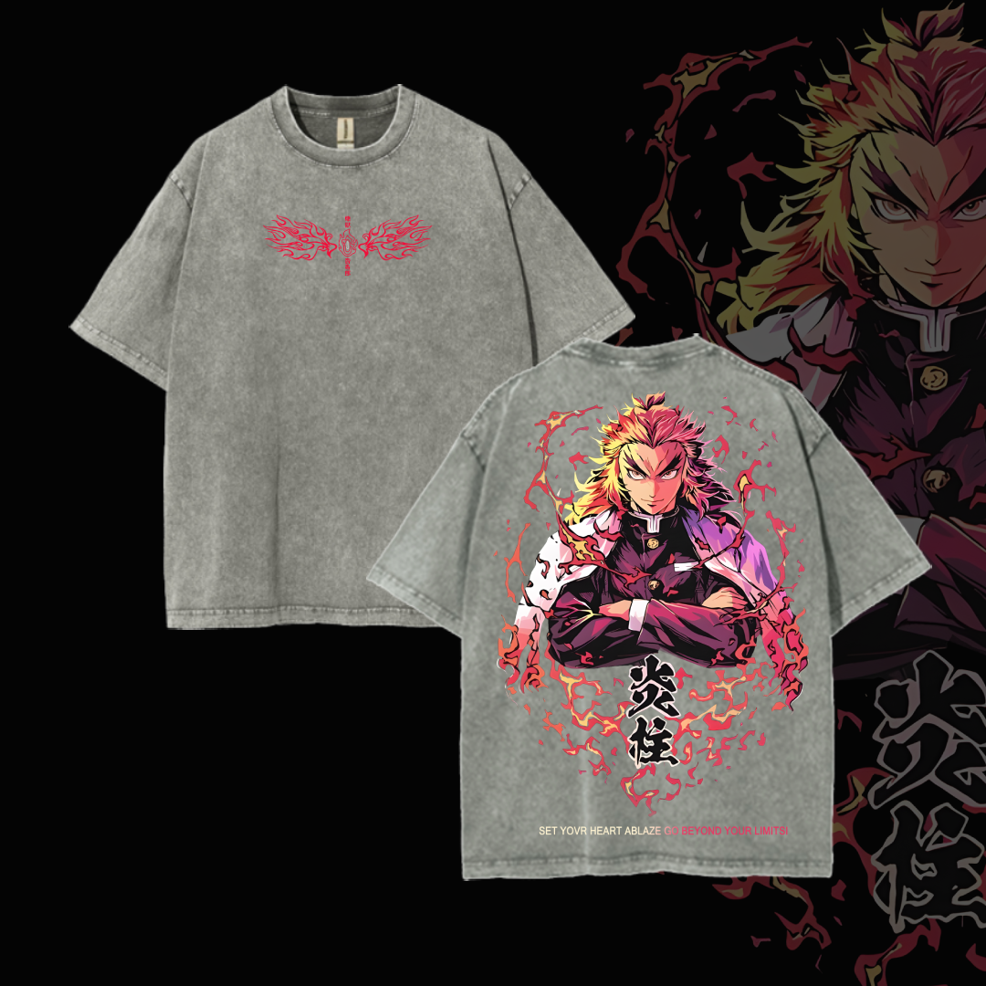 Hashira Demon Slayer Tee – Rengoku, Giyu, Tengen, Obanai, Gyomei, Mitsuri Vintage Washed Oversized T-Shirt