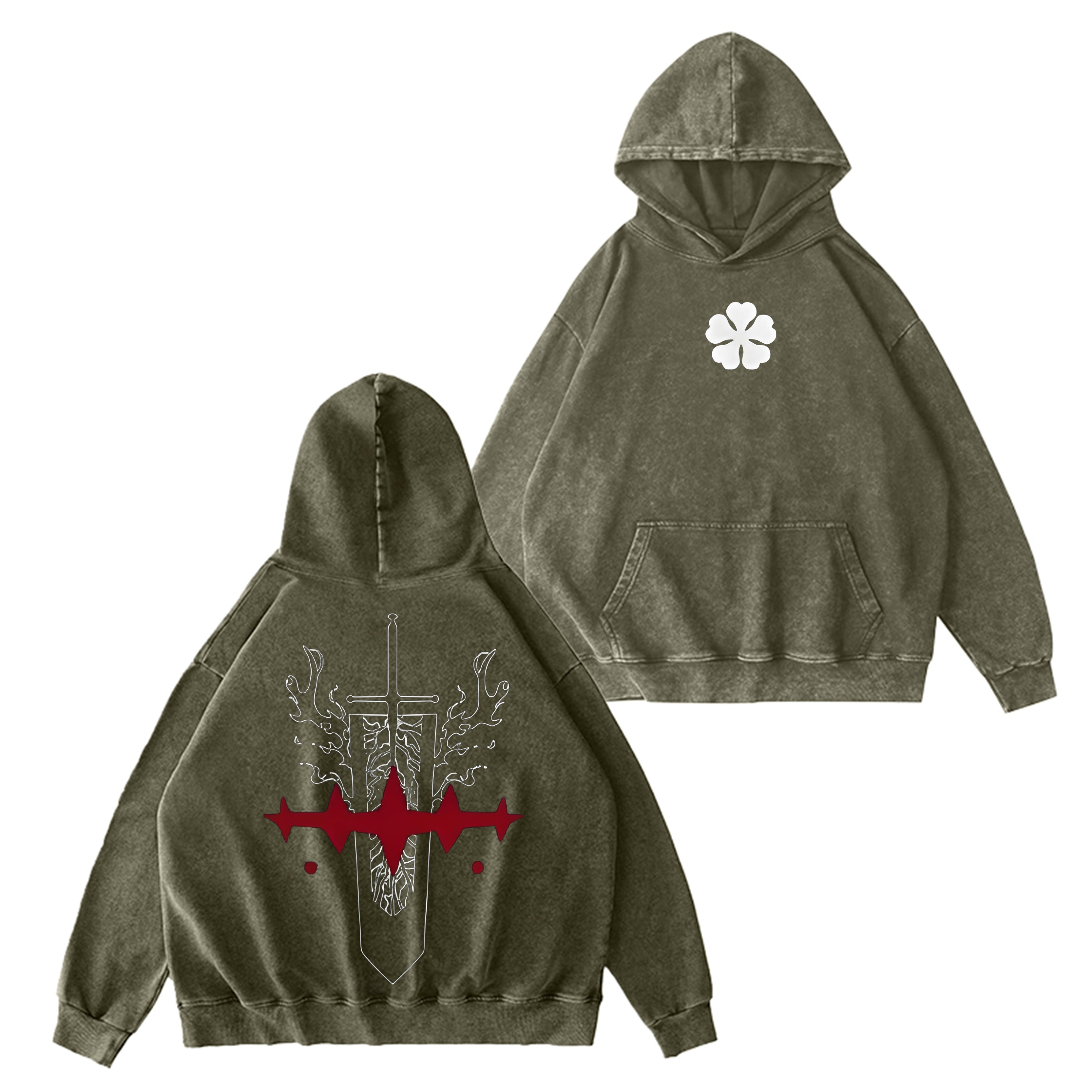 Devils Black Clover Vintage Washed Hooded Sweatshirt