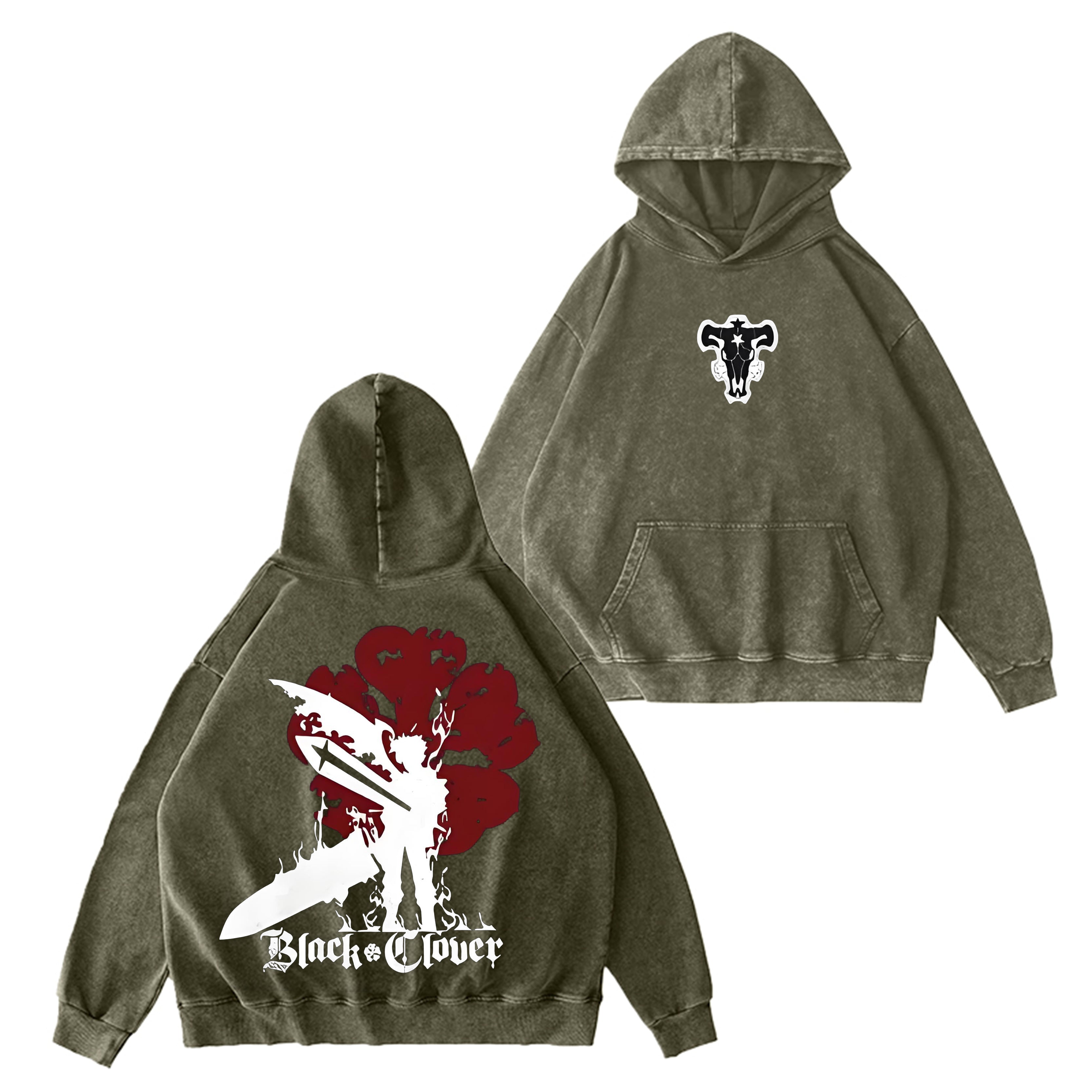 Leveorch Black Clover Vintage Washed Hooded Sweatshirt