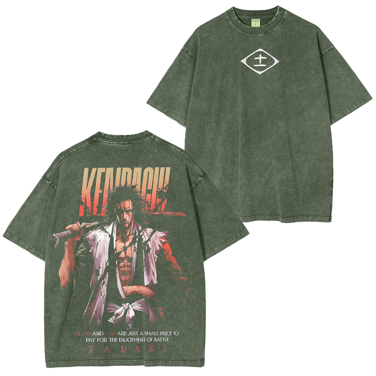Kenpachi Zaraki-Bleach Anime Unisex Washed T-Shirt