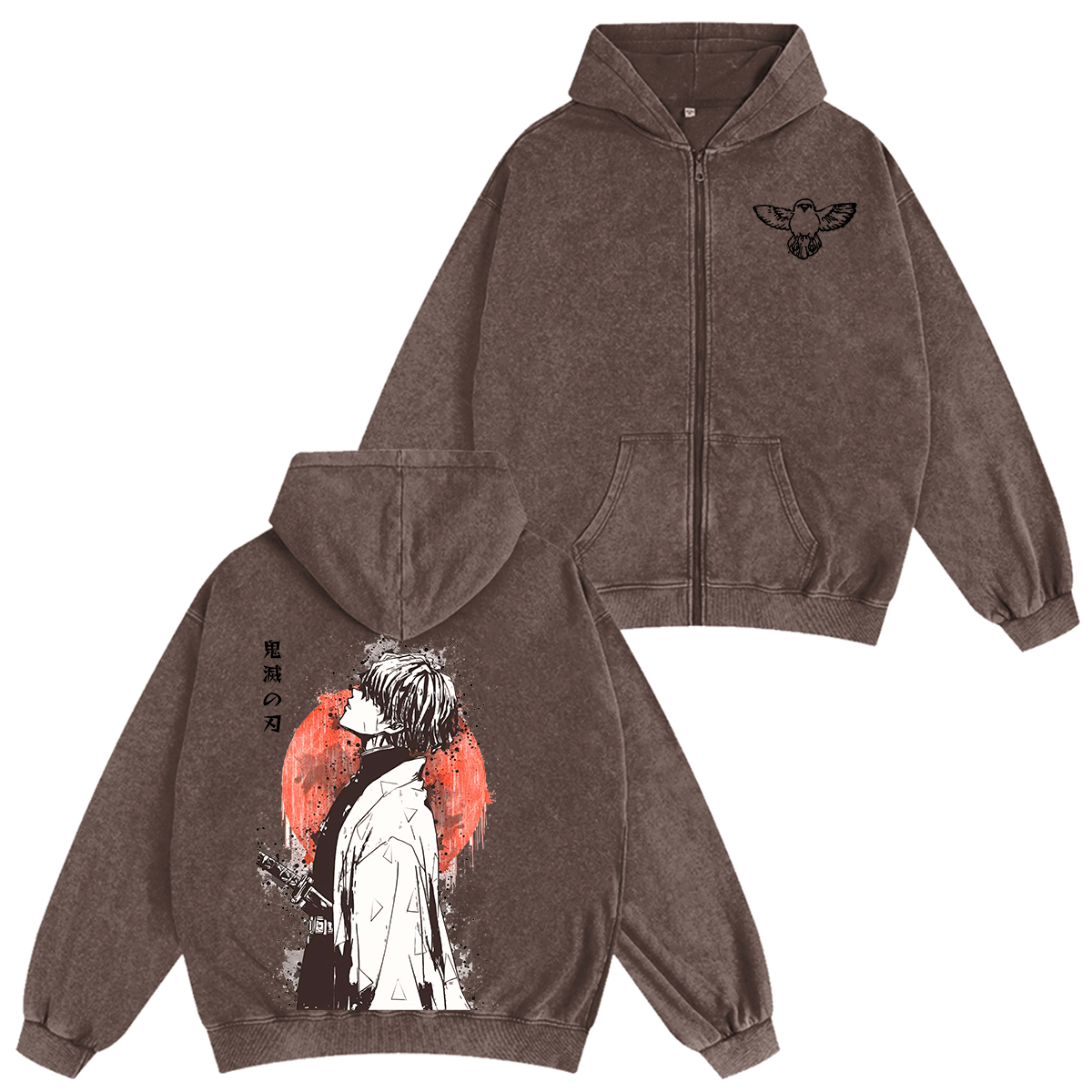 Zenitsu  Demon Slayer Anime Unisex Washed Zip Up Hoodie