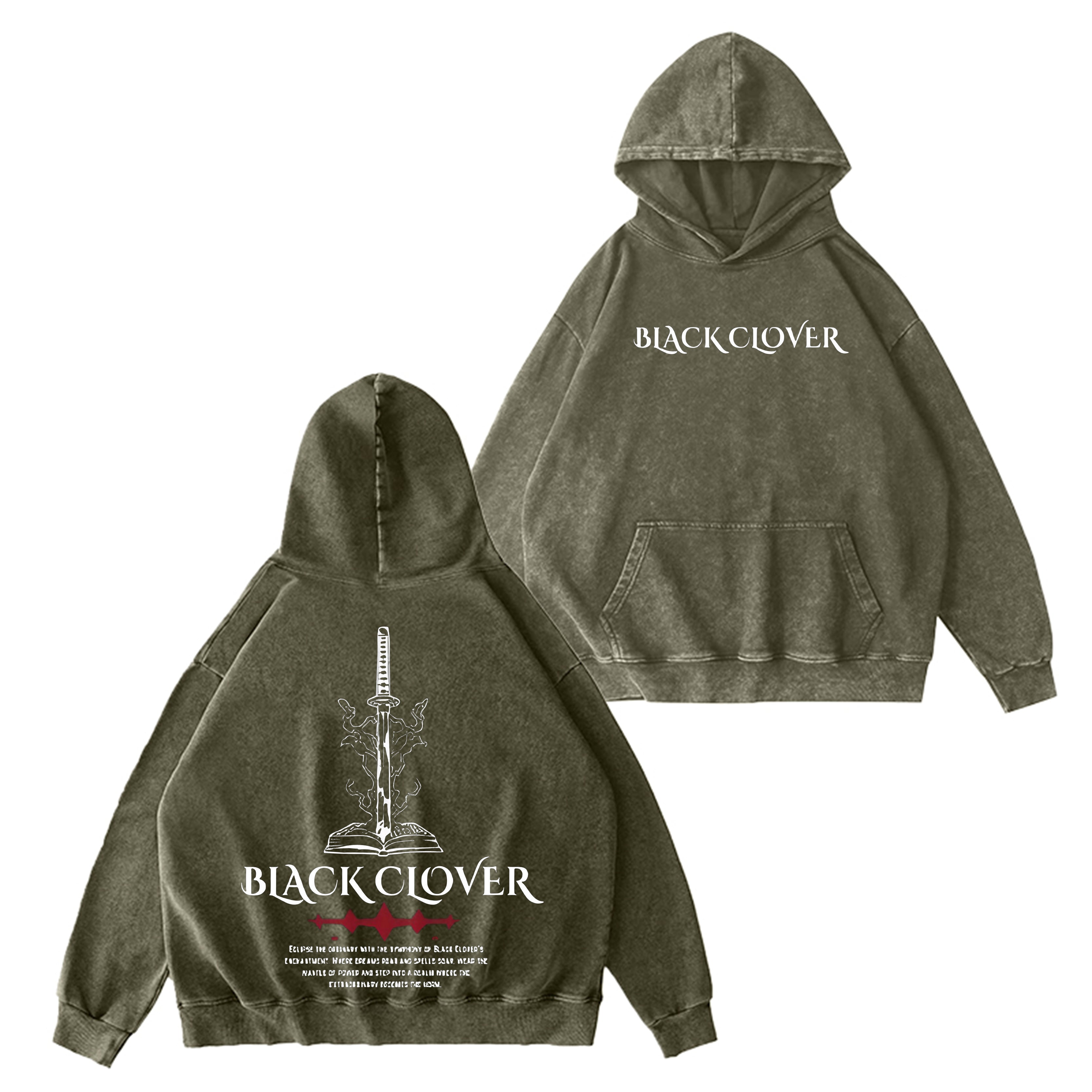 Black Clover Vintage Washed Hooded Sweatshirt
