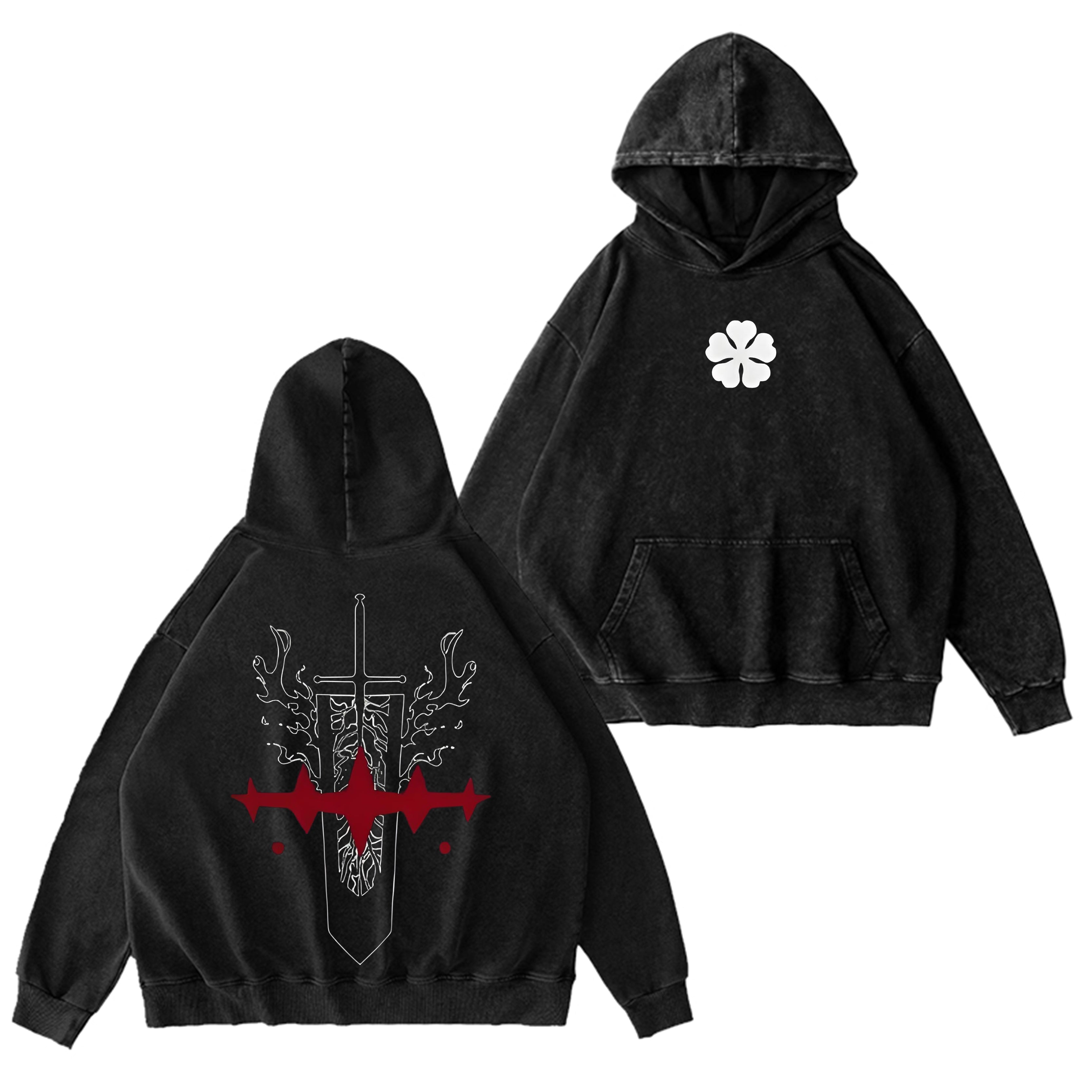 Devils Black Clover Vintage Washed Hooded Sweatshirt