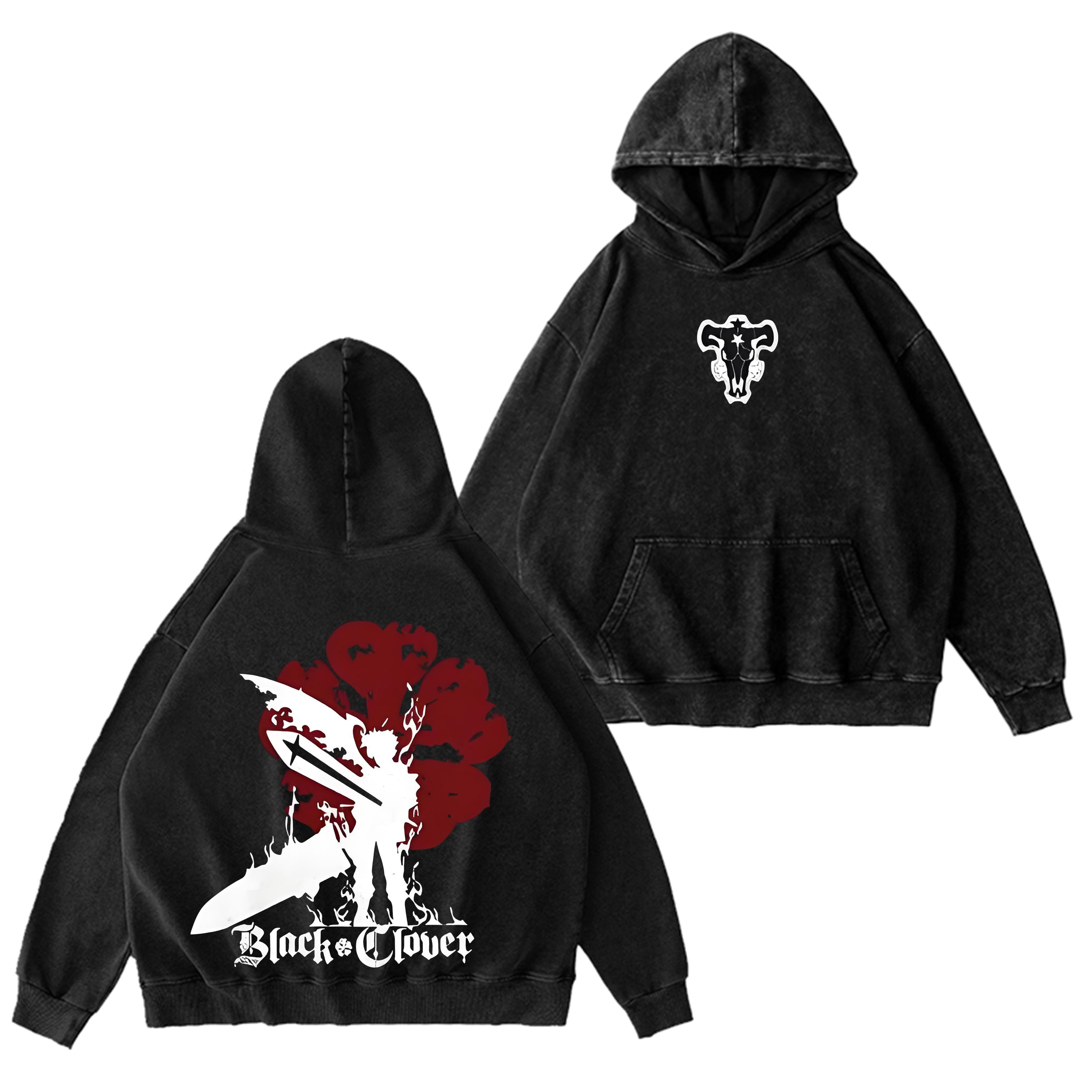 Leveorch Black Clover Vintage Washed Hooded Sweatshirt