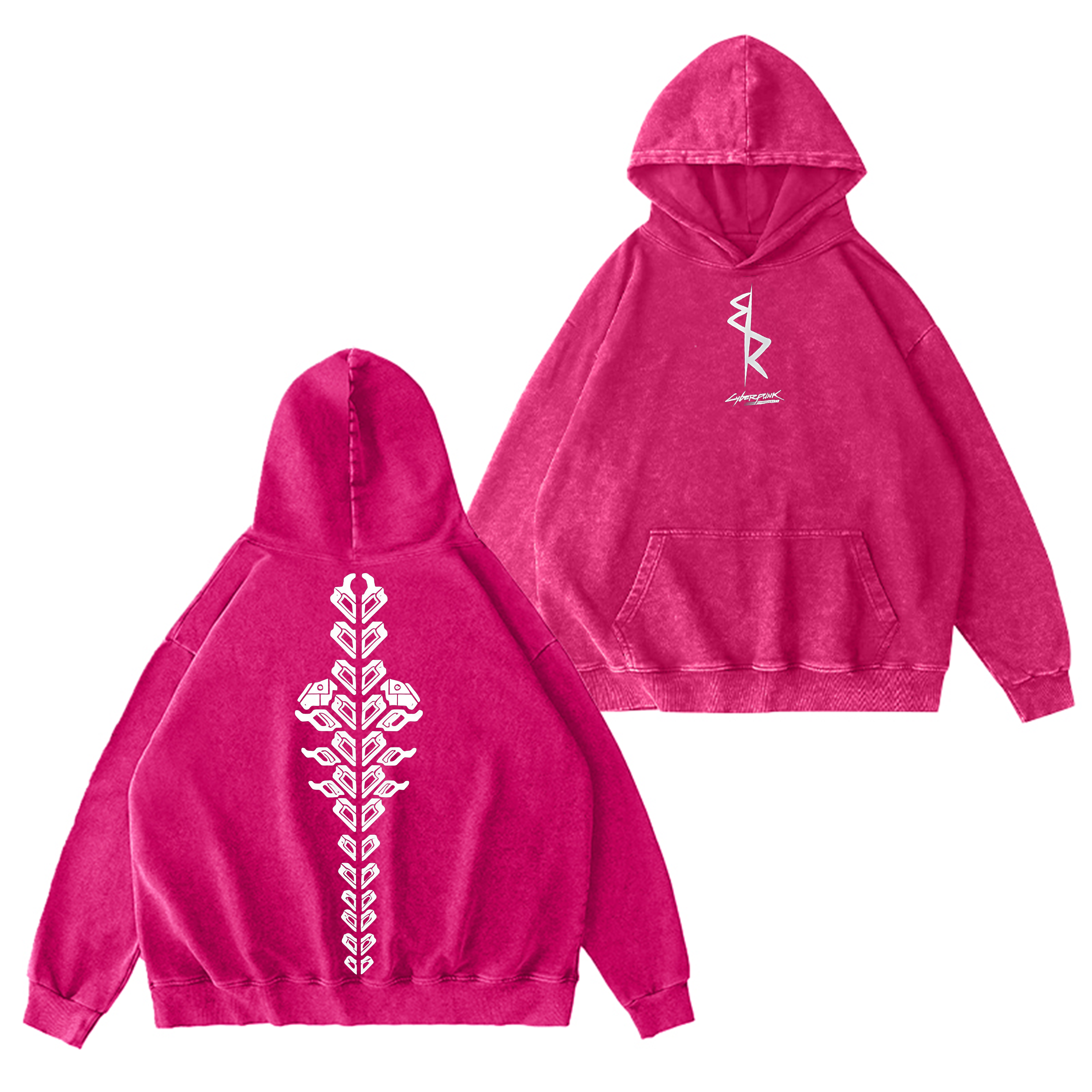 Cyberpunk 2077 Double Printed Washed Hooded Sweatshirt