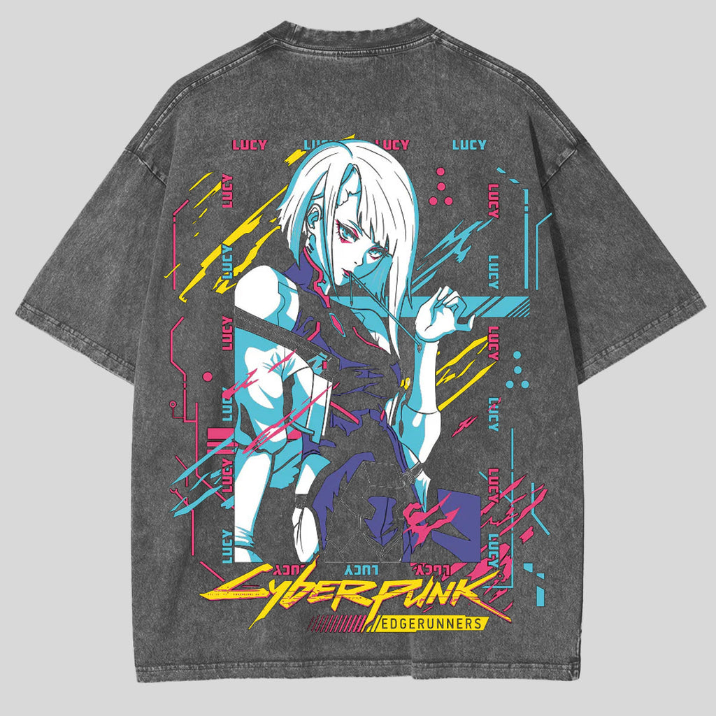 Retro Limited Edgerunners Neoncore Lucy Unisex Acid Washed Lightweight T-Shirt