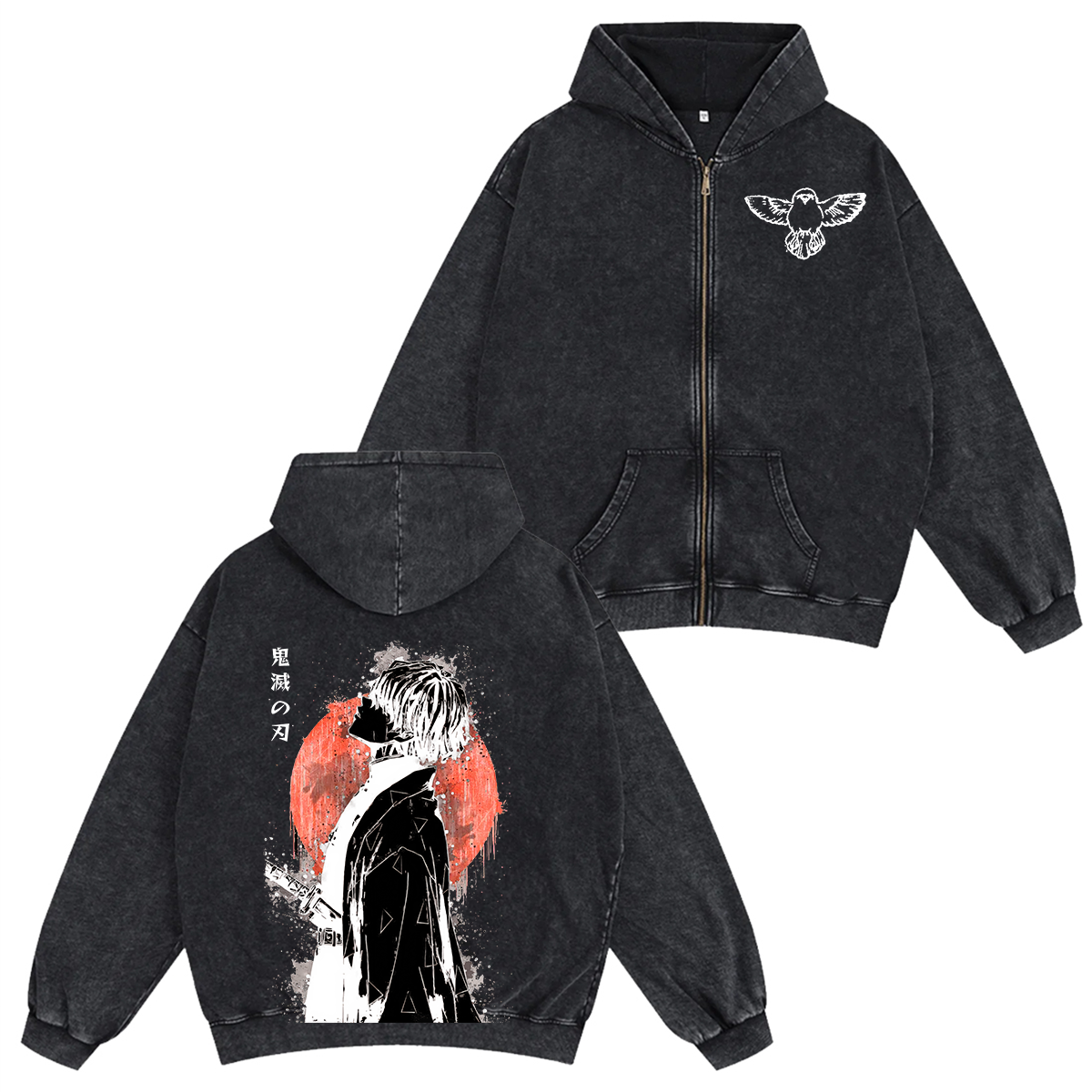 Zenitsu  Demon Slayer Anime Unisex Washed Zip Up Hoodie