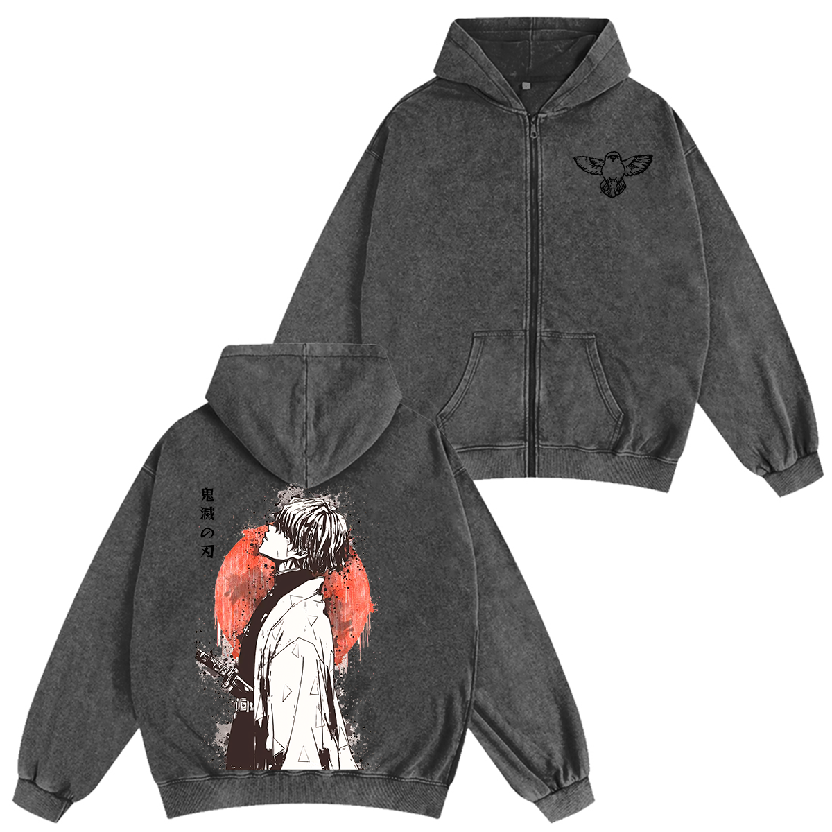Zenitsu  Demon Slayer Anime Unisex Washed Zip Up Hoodie