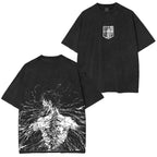 Retro Heavy Eren Yeager x Attack On Titan Anime Printed Oversized Washed T-Shirt