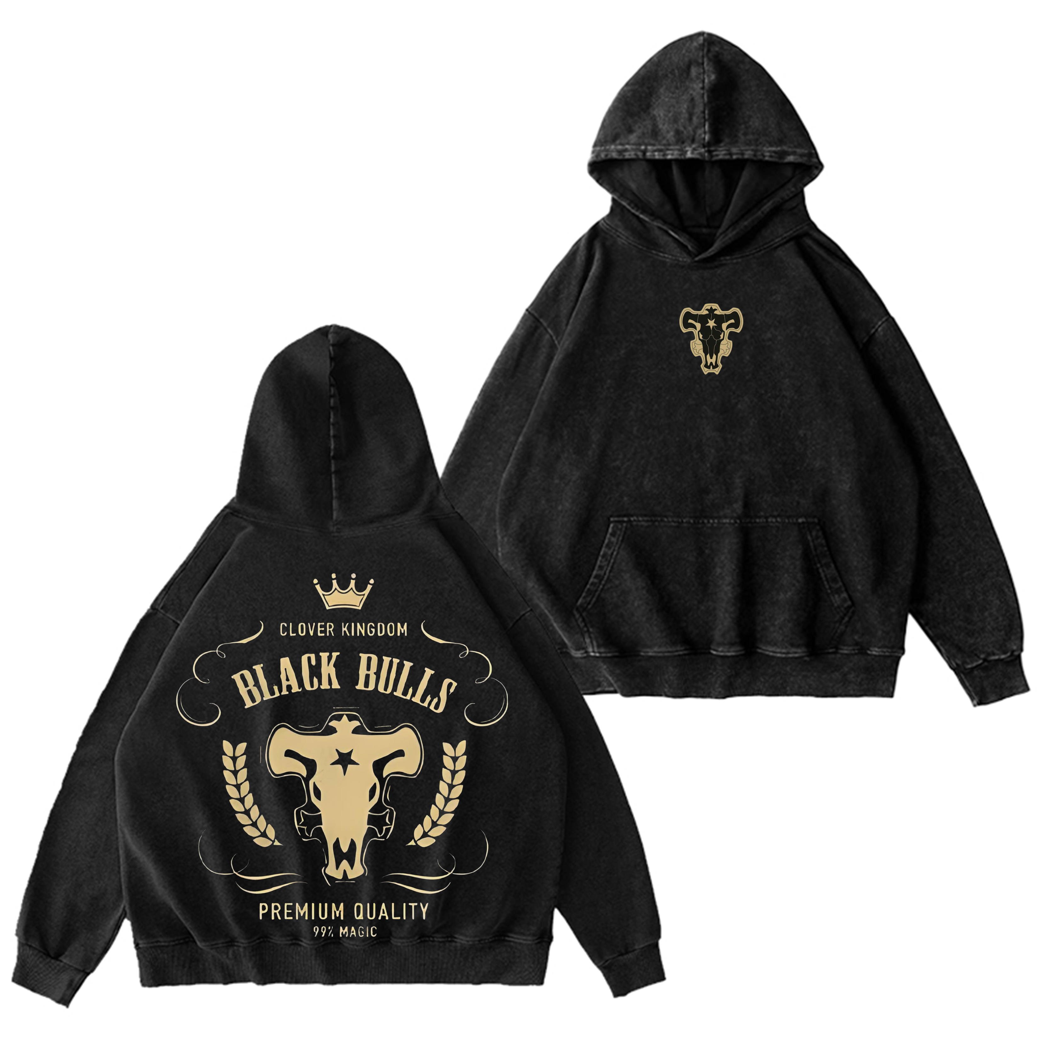 Black Bulls Black Clover Vintage Washed Hooded Sweatshirt