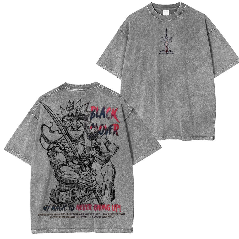 Asta Black Clover Vintage Unisex Washed T-Shirt
