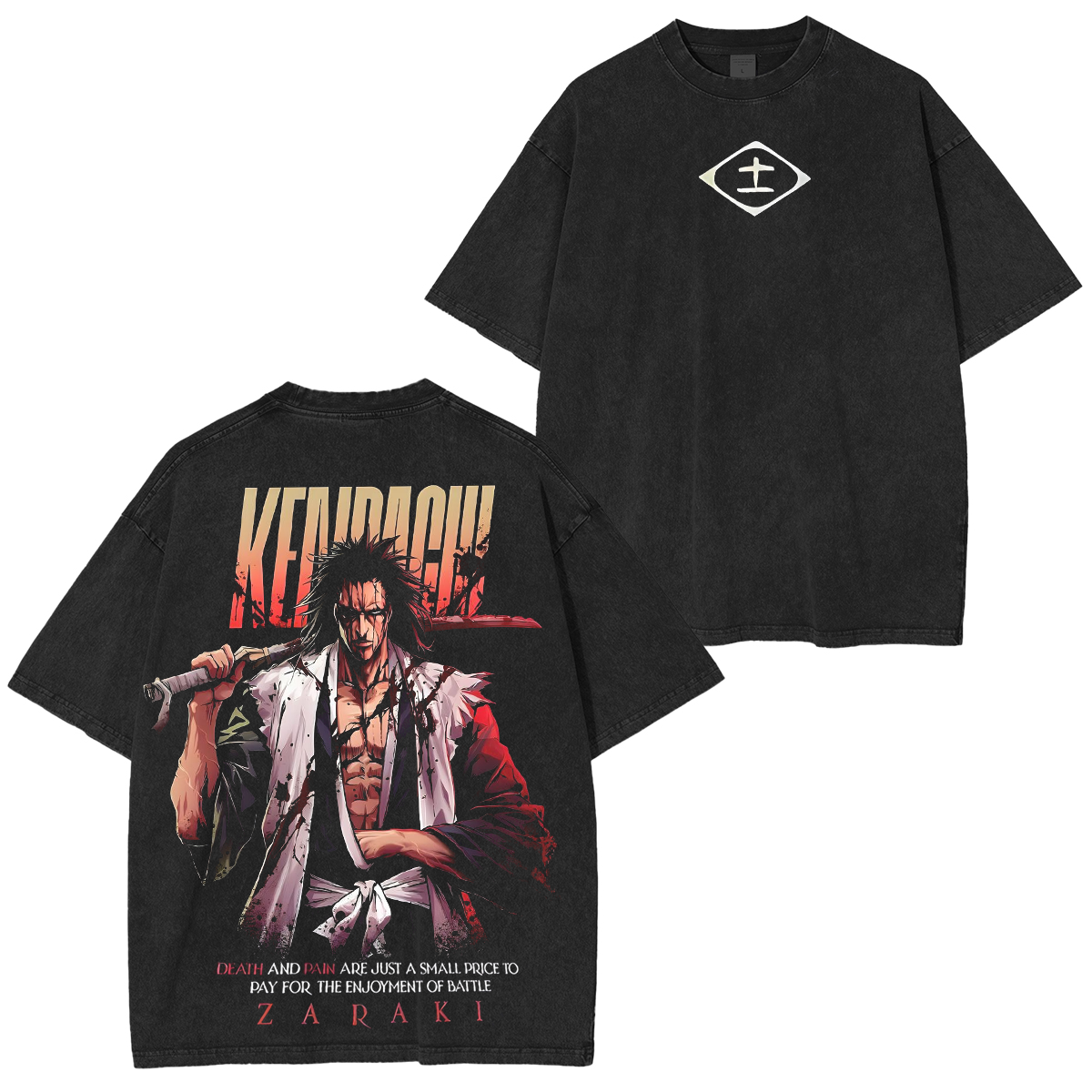 Kenpachi Zaraki-Bleach Anime Unisex Washed T-Shirt