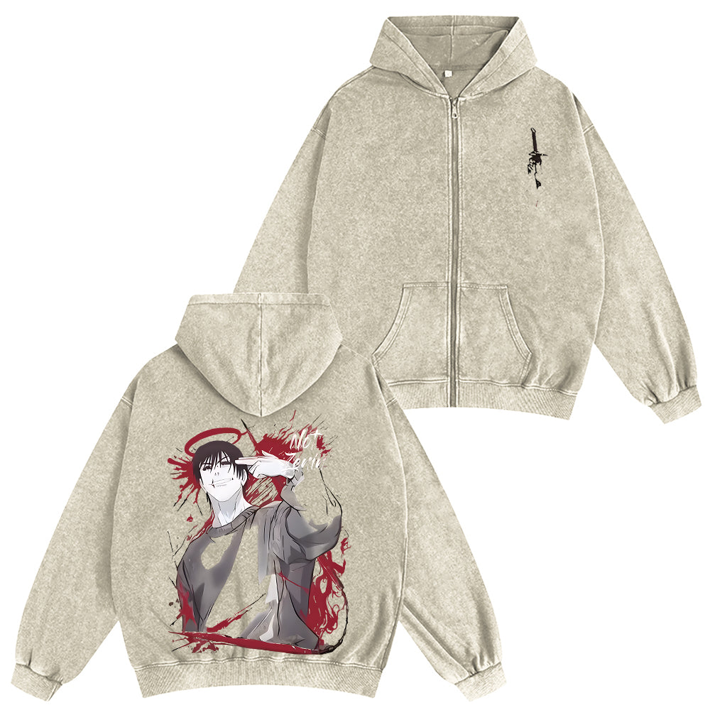 Jujutsu Kaisen Anime Unisex Washed Zip Up Hoodie