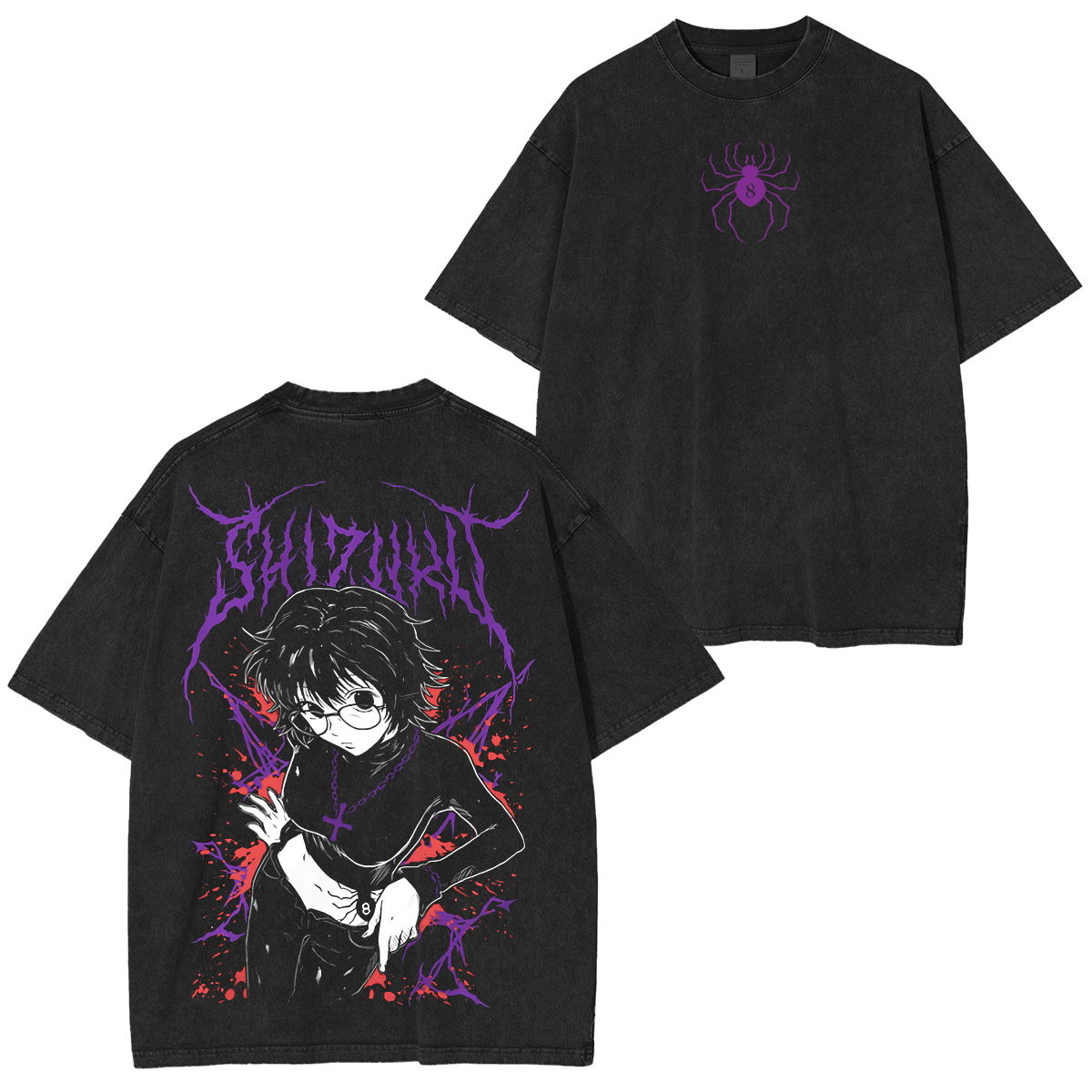 Hunter x Hunter Shizuku Murasaki Letras Morada Anime Unisex Washed T-Shirt