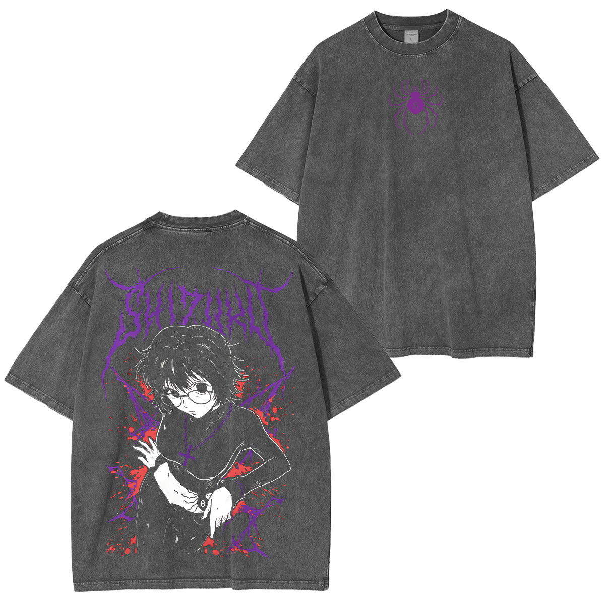 Hunter x Hunter Shizuku Murasaki Letras Morada Anime Unisex Washed T-Shirt