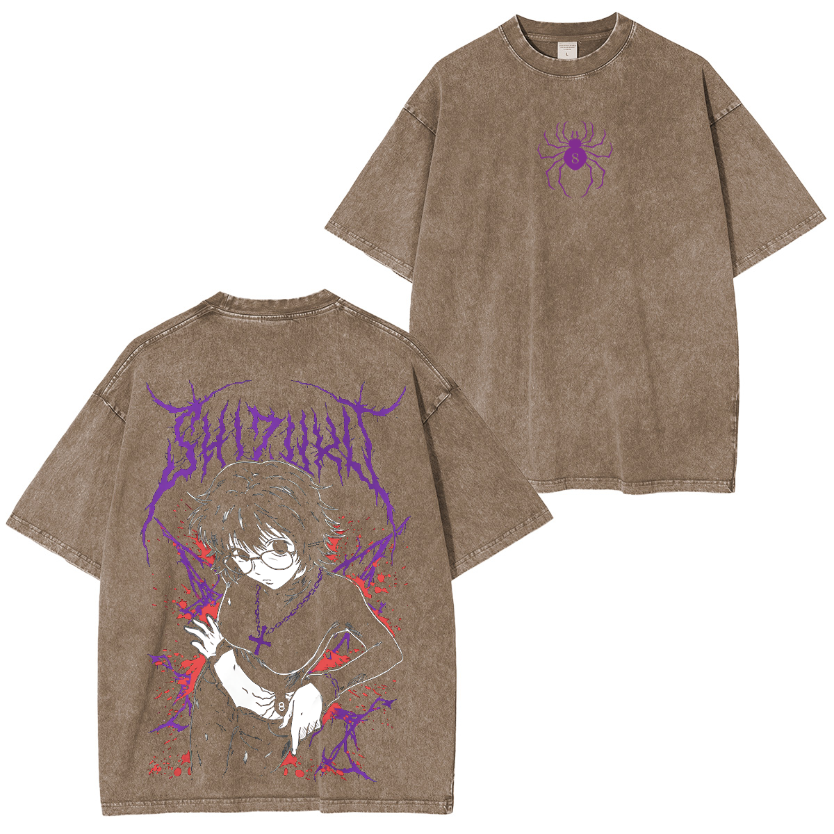 Hunter x Hunter Shizuku Murasaki Letras Morada Anime Unisex Washed T-Shirt