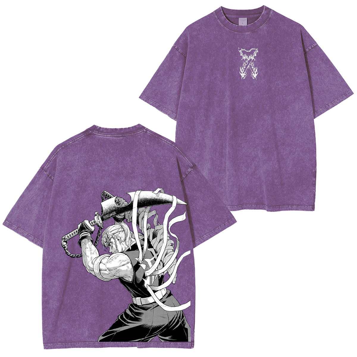 Retro TENGEN UZUI "Sound Hashira" ,Demon Slayer Anime Unisex Washed T-Shirt