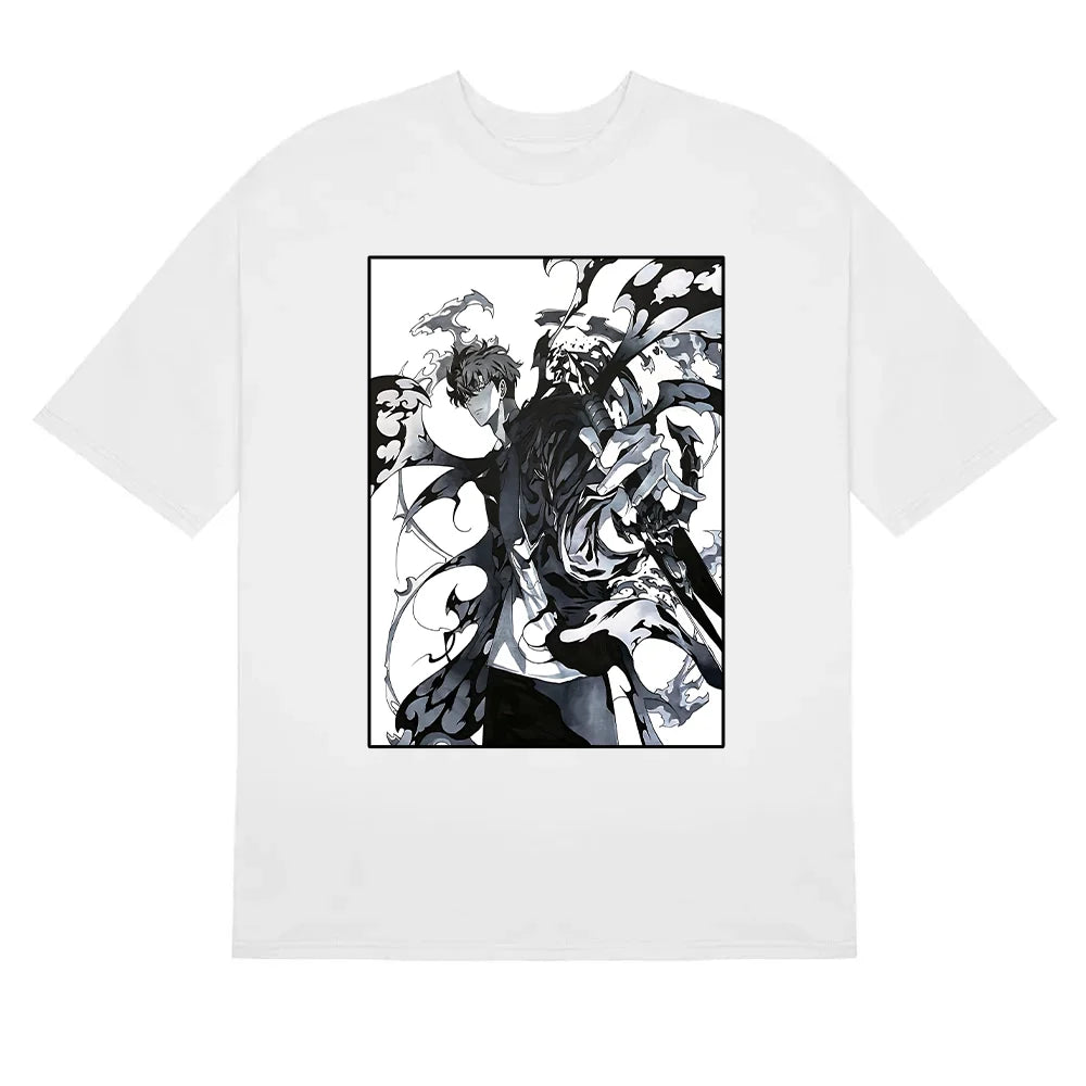 Solo Leveling Heroic Strike T-Shirt - Bold Monochrome Anime Design