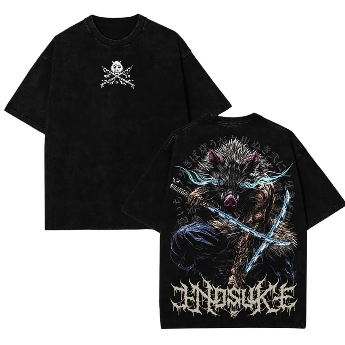 Demon Slayer Unisex Oversize Anime Manga Washed Heavyweight Cotton T-shirt