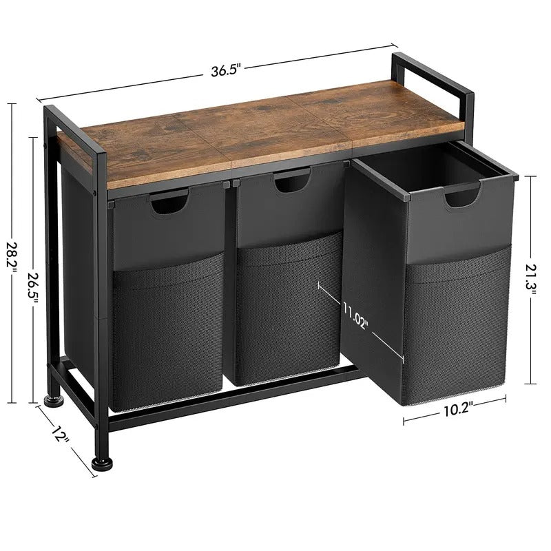 3-Compartment Laundry Sorter with Storage Shelf