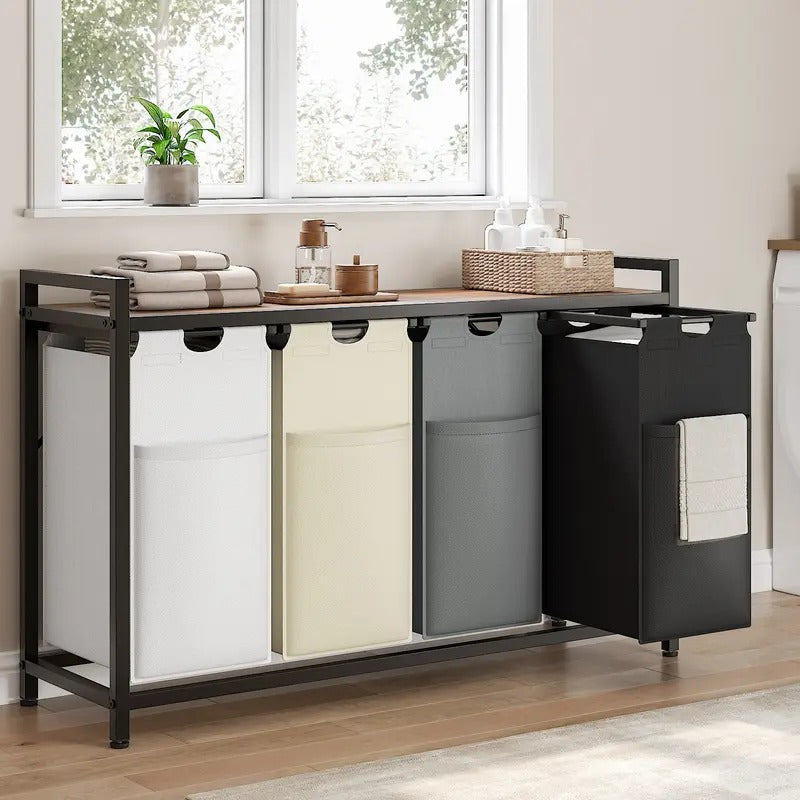 3-Compartment Laundry Sorter with Storage Shelf