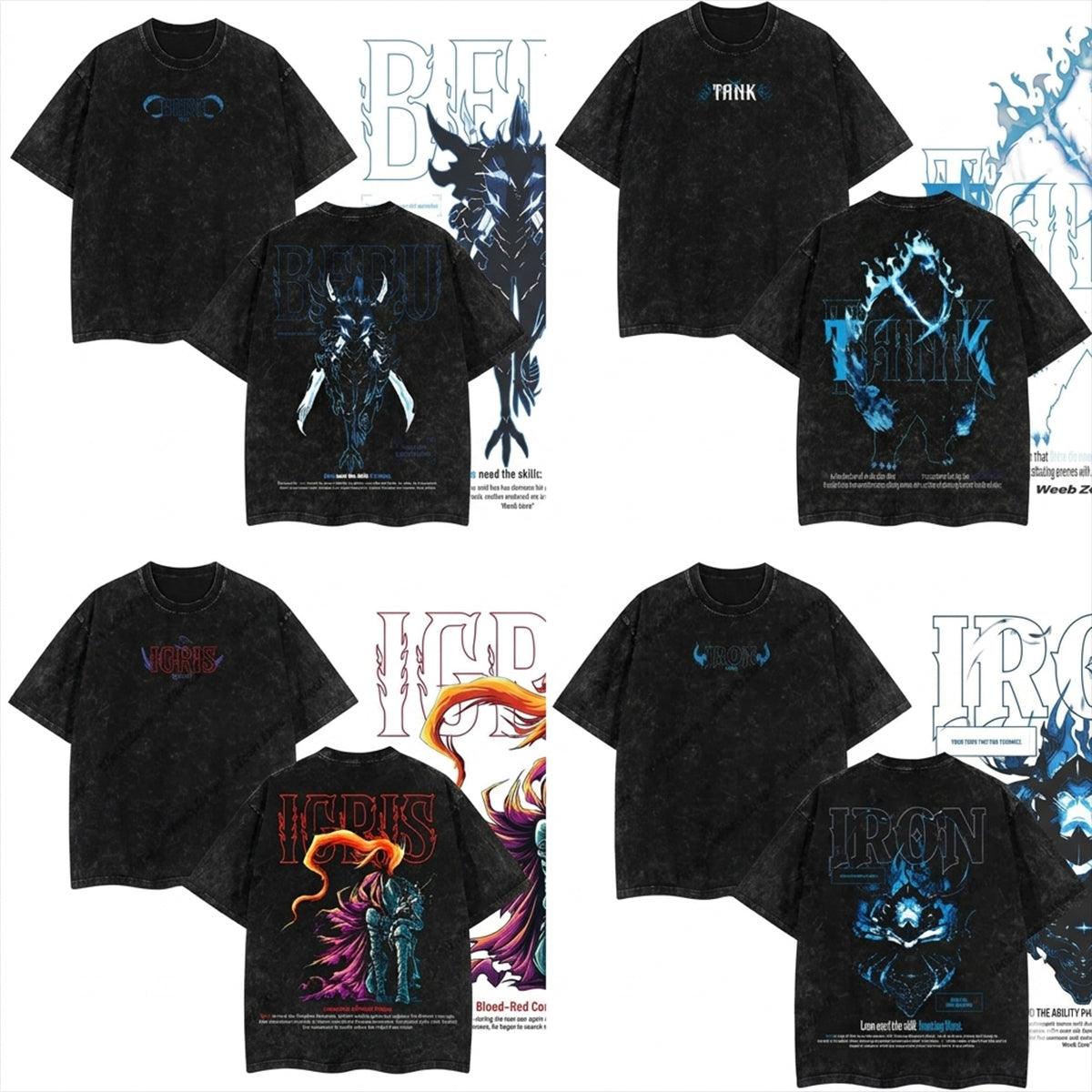 Sung Jin-Woo Solo Leveling Anime Double Printed Oversize Lightweight Acid Washed Tee-Limited Edition