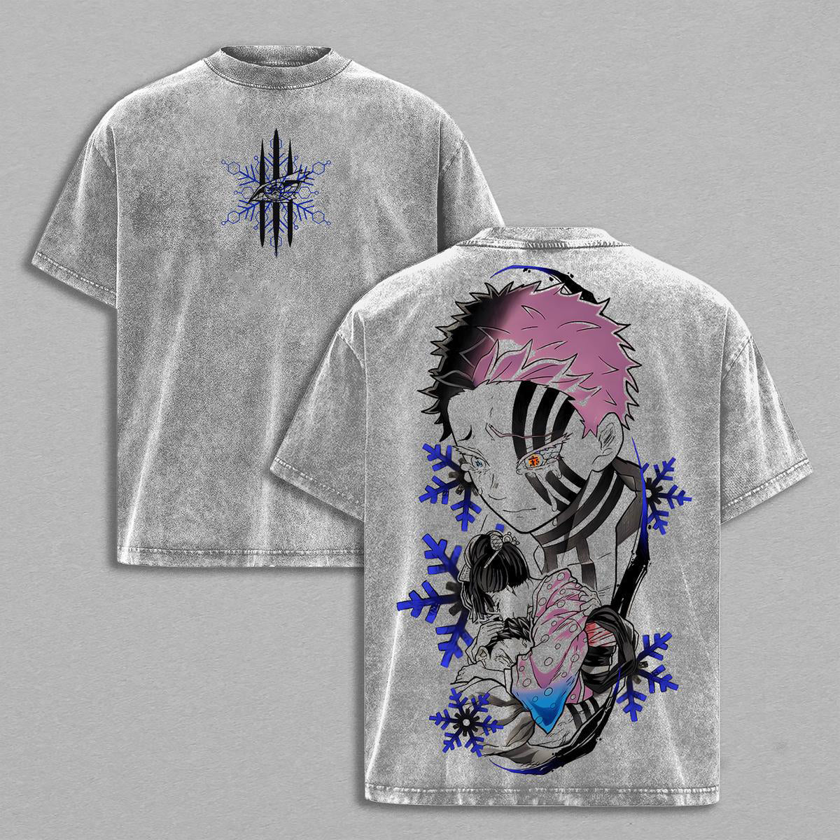 Akaza vs Koyuki Washed Oversized Tee ¨C Demon Slayer Vintage Heavy Cotton Anime T-Shirt