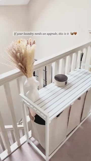 3-Compartment Laundry Sorter with Storage Shelf